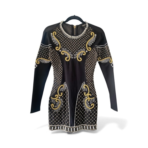 Dresses & Skirts - Nasty Gal Black Gold Embellished Mini Dress Holiday Party Cocktail SZ XXS